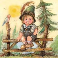 5410 - Little Joseph - Tyrolean boy and bird on fence