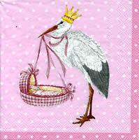 3178 - Stork og baby - Pink baggrund