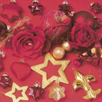 2957 - Juledug med pynt og roser - Rød
