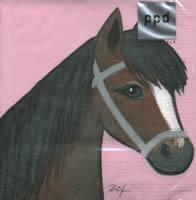 4183 - Braunes Pferd - Rosa Hintergrund - Linda