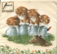 4624 - Four kittens and 2 mice - Coffee napkin