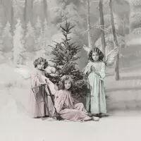 5538 - Juleengle - 3 børn om juletræ