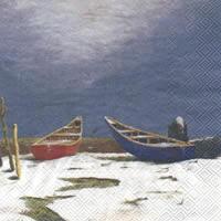 4377 - Das rote und das blaue Boot im Schnee