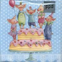3789 - Festlig fødselsdag - grisefest - Blå baggrund